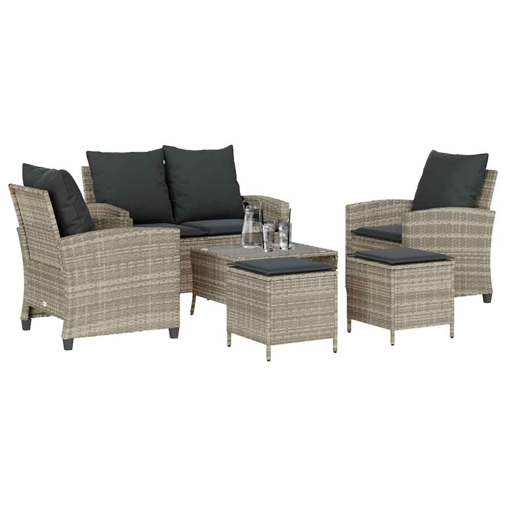 6 részes világosszürke polyrattan kerti ülőgarnitúra párnákkal