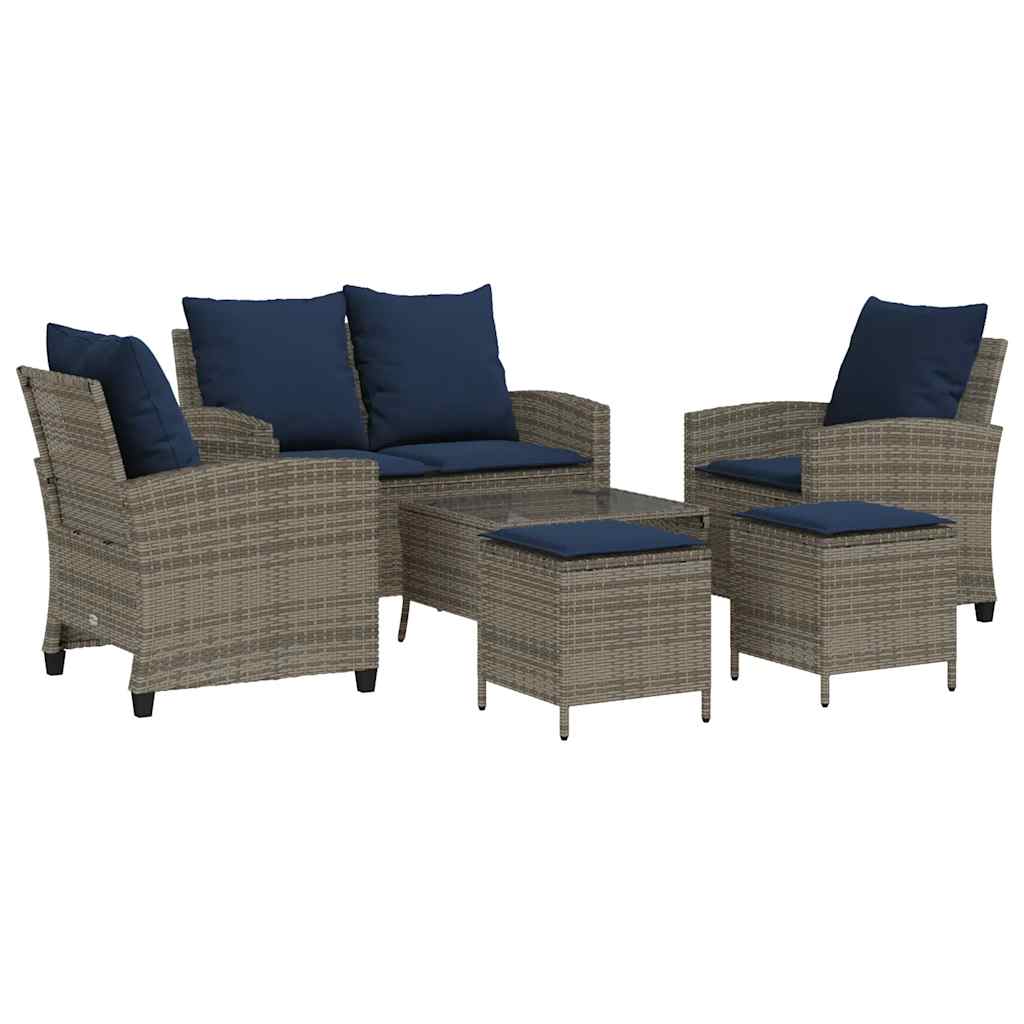 6 részes szürke polyrattan kerti ülőgarnitúra párnákkal