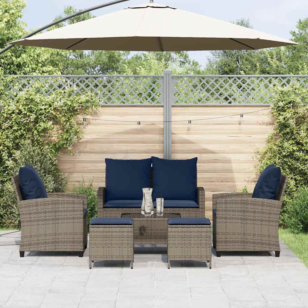 6 részes szürke polyrattan kerti ülőgarnitúra párnákkal