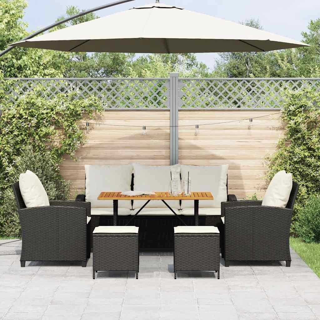 6 részes fekete polyrattan kerti ülőgarnitúra párnákkal