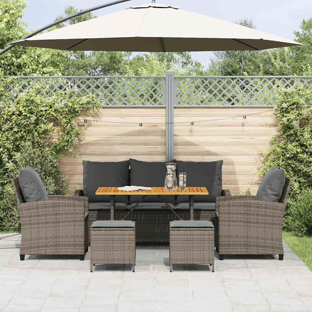 6 részes szürke polyrattan kerti ülőgarnitúra párnákkal