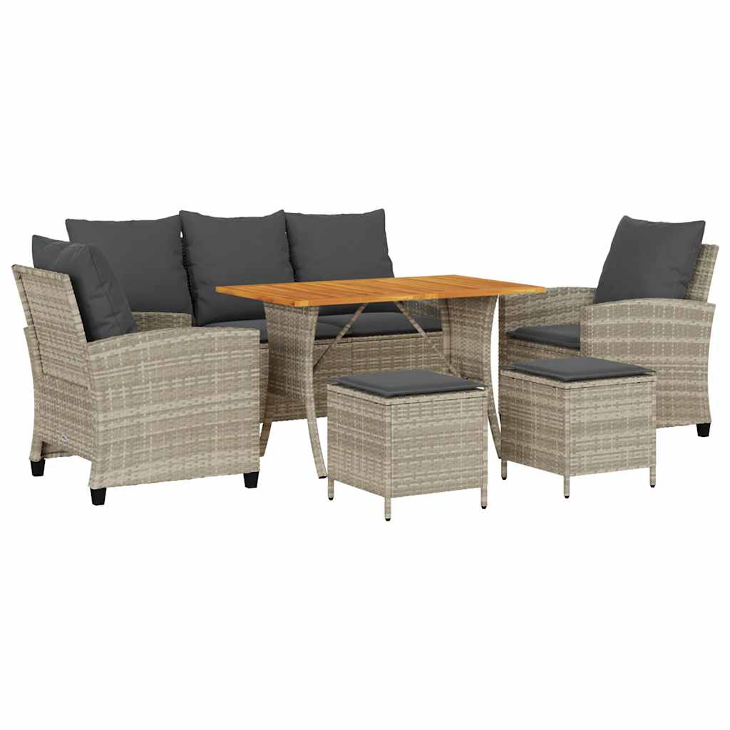 6 részes világosszürke polyrattan kerti ülőgarnitúra párnákkal
