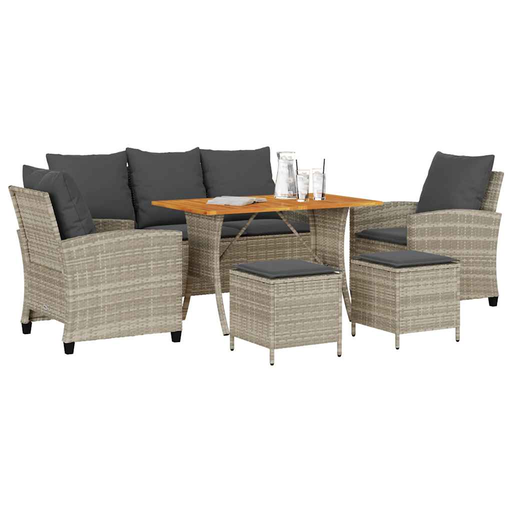 6 részes világosszürke polyrattan kerti ülőgarnitúra párnákkal