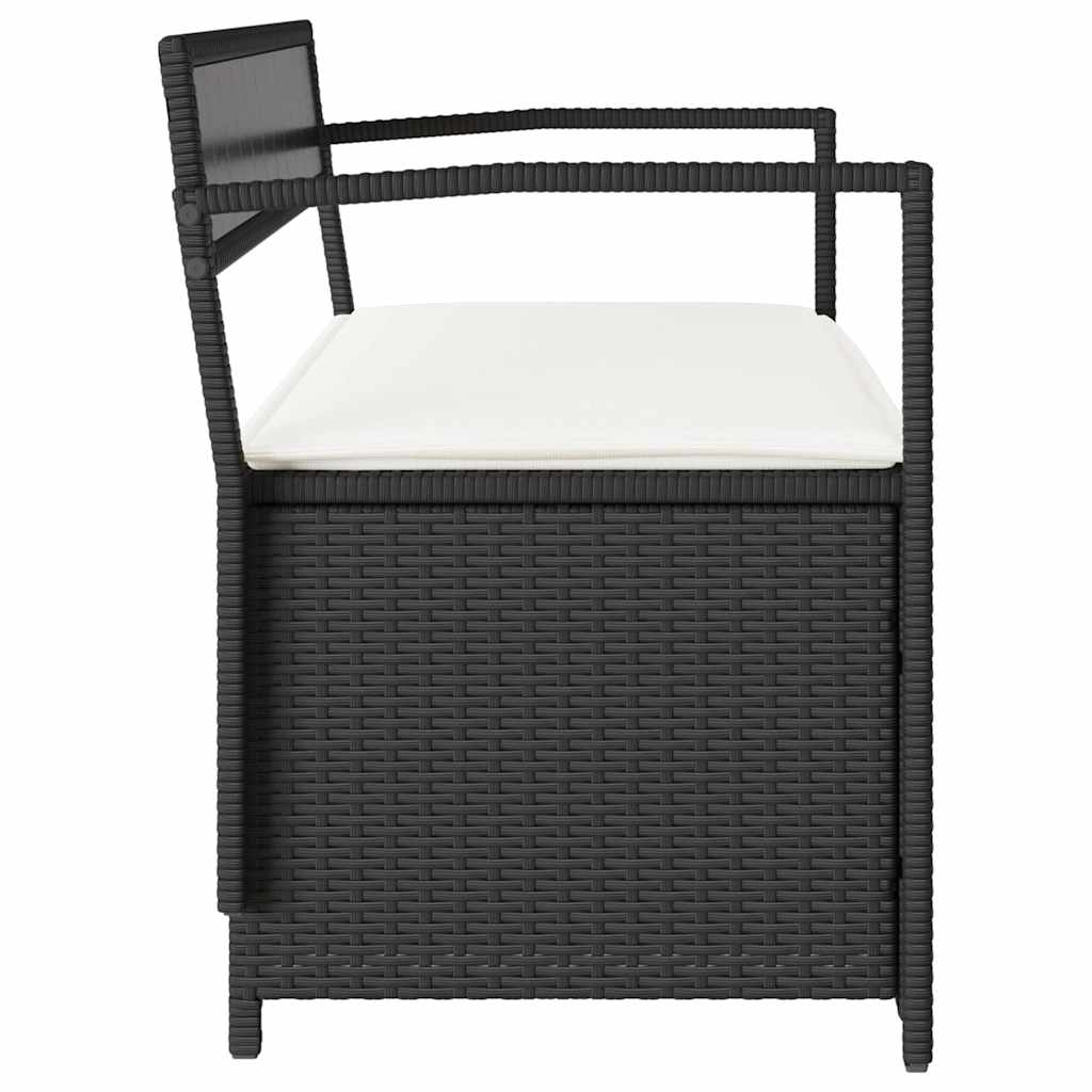 fekete polyrattan kerti tároló pad párnával