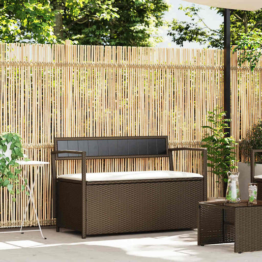 barna polyrattan kerti tárolópad párnával