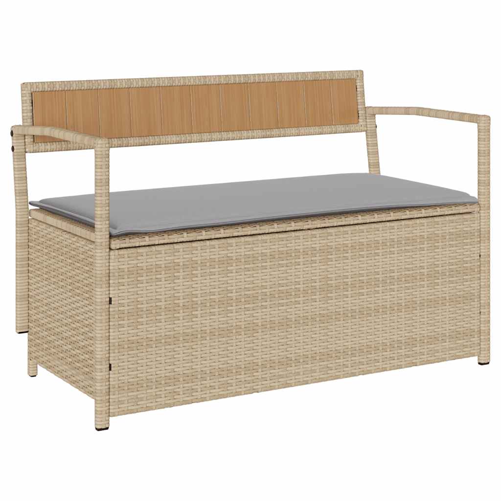 bézs polyrattan kerti tárolópad párnával
