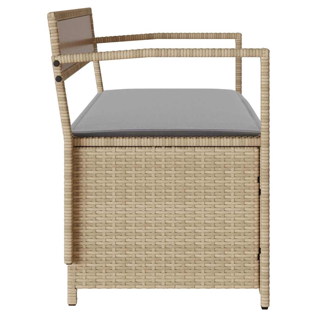 bézs polyrattan kerti tárolópad párnával