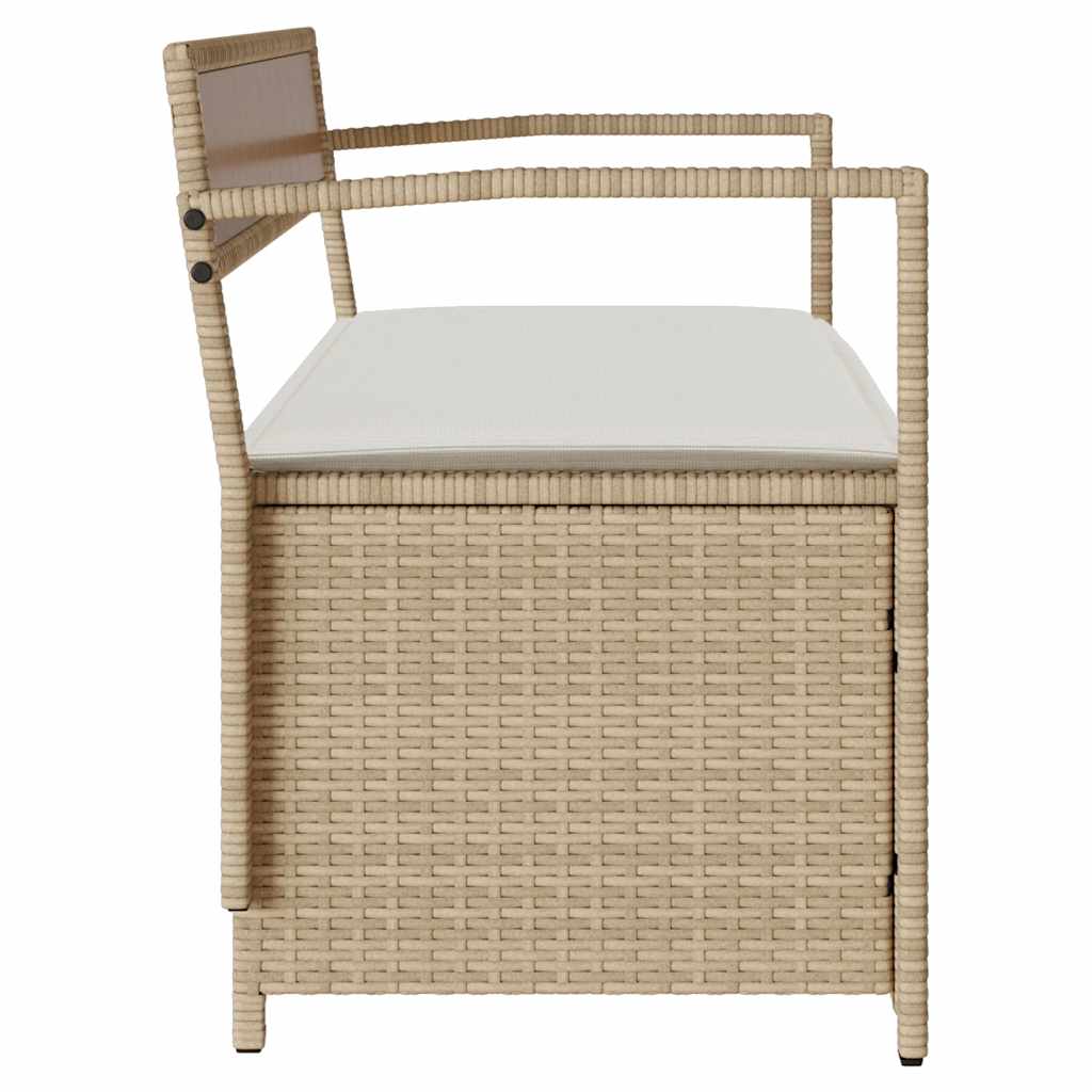 bézs polyrattan kerti tárolópad párnával