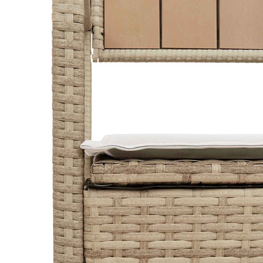 bézs polyrattan kerti tárolópad párnával