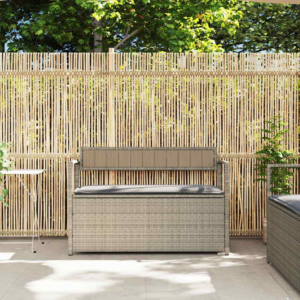 világosszürke polyrattan kerti tárolópad párnával