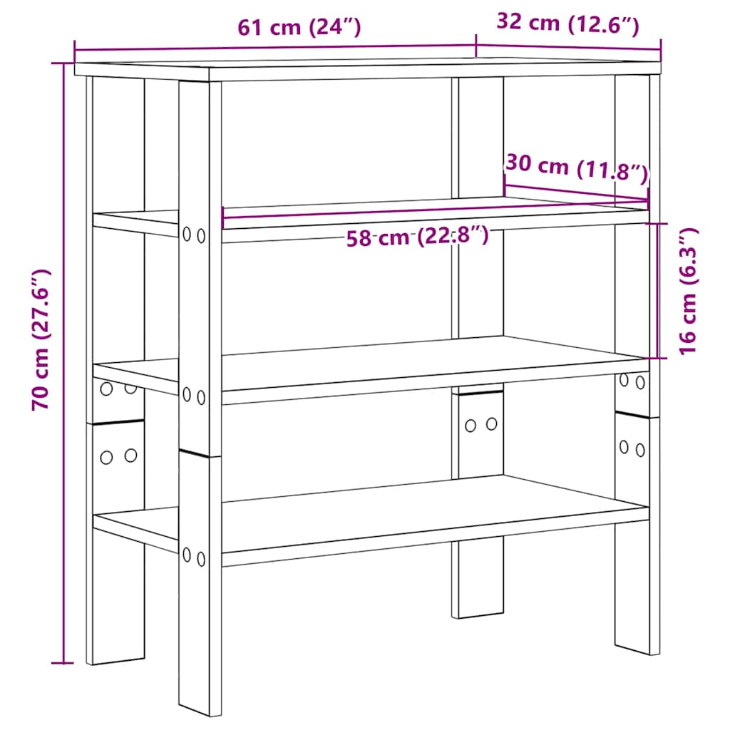 antik fa szerelt fa cipőtartó 61x32x70 cm
