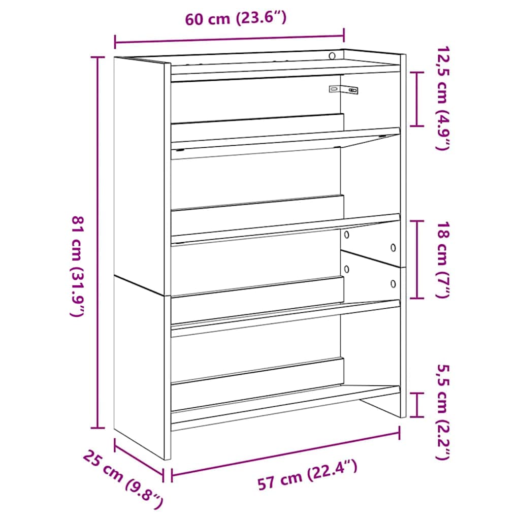 betonszürke szerelt fa cipőtartó 60x25x81 cm