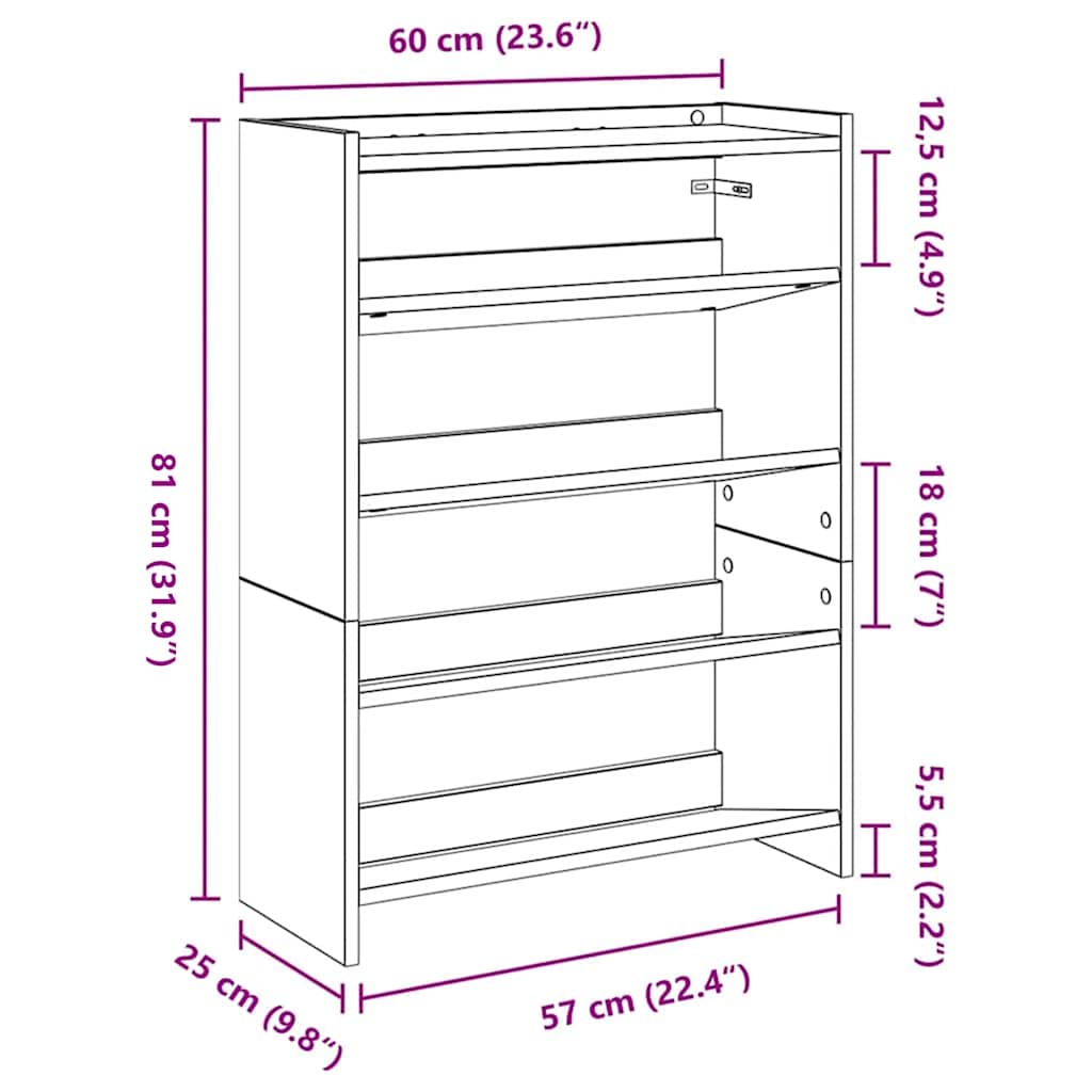 antik fa szerelt fa cipőtartó 60x25x81 cm