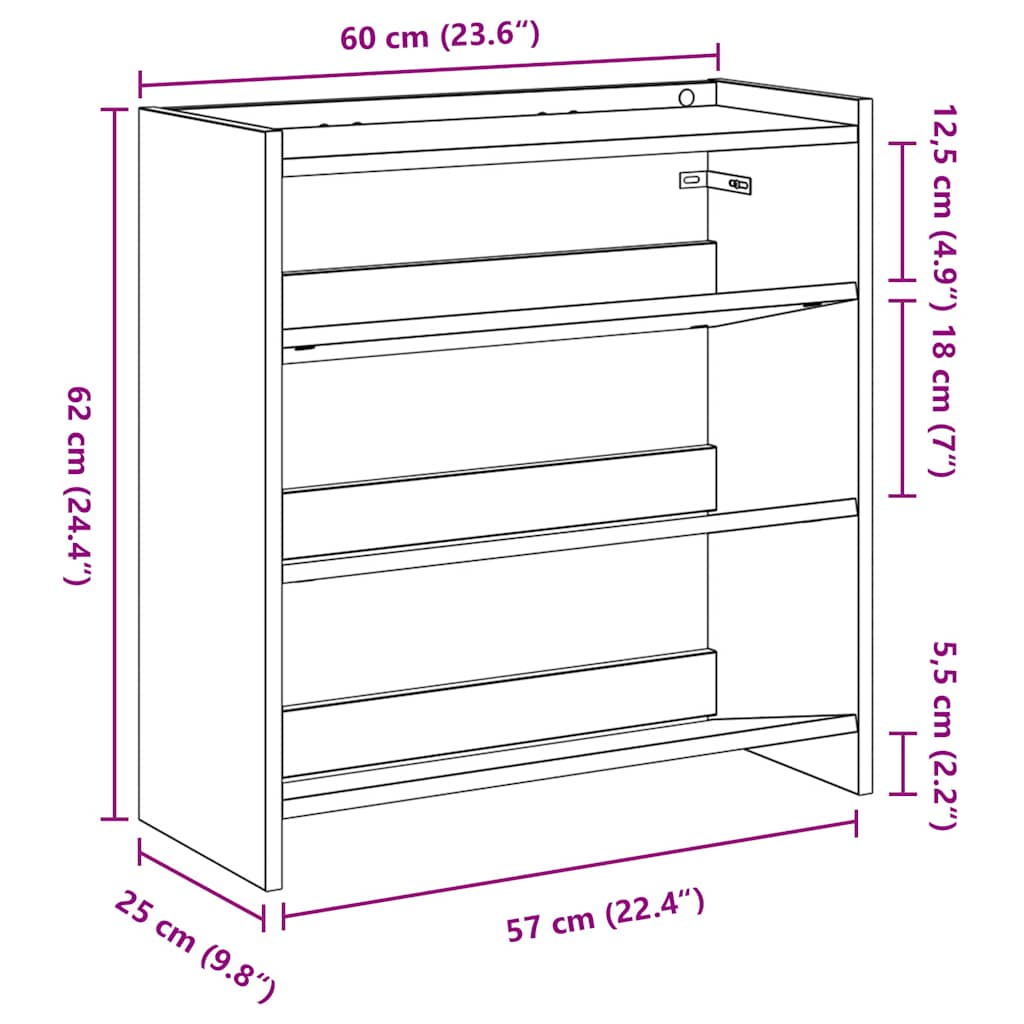antik fa szerelt fa cipőtartó 60x25x62 cm