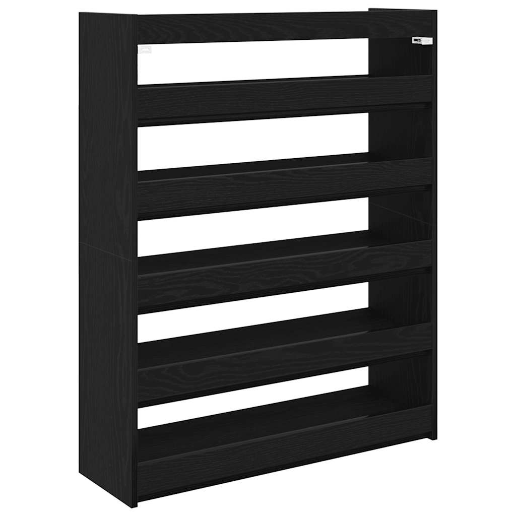 fekete szerelt fa cipőtároló szekrény 80x25x100 cm