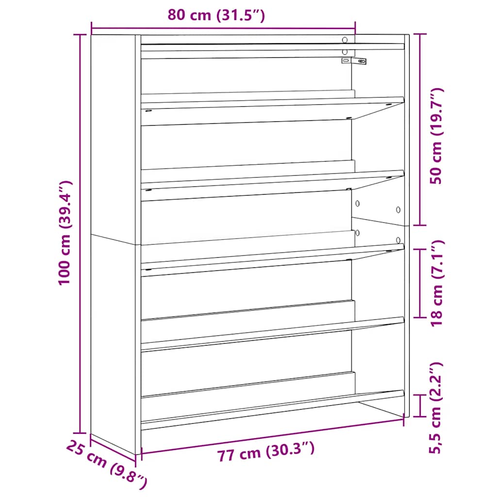 betonszürke szerelt fa cipőtartó 80x25x100 cm