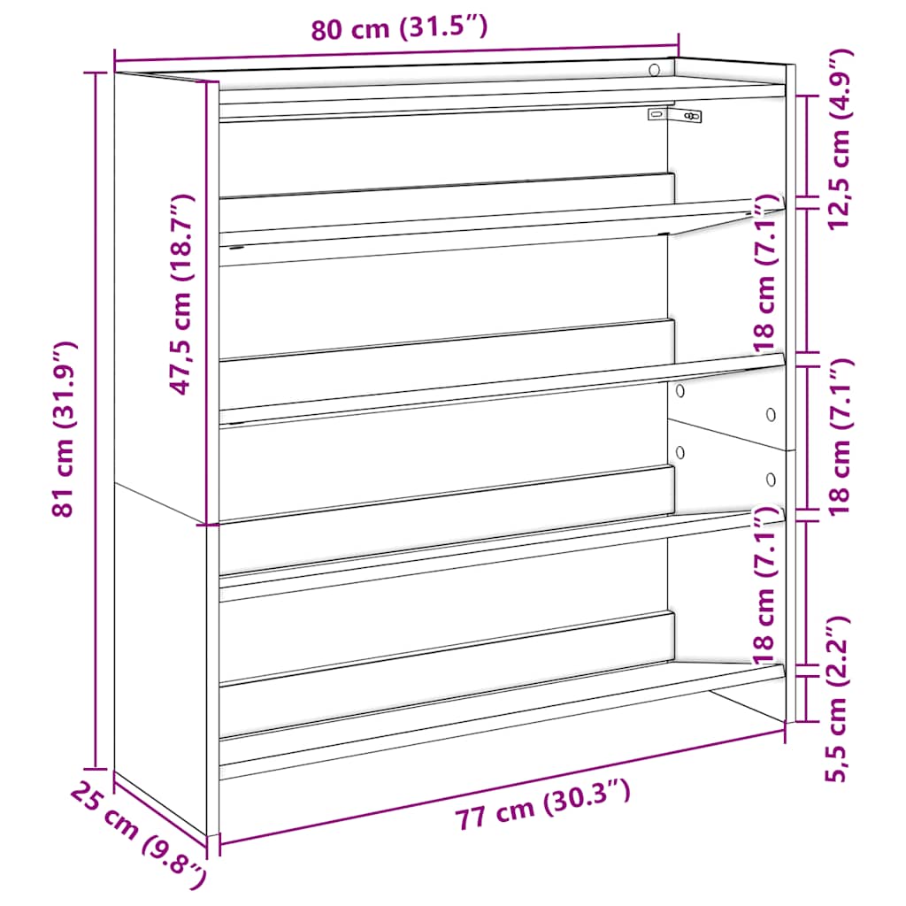 betonszürke szerelt fa cipőtartó 80x25x81 cm