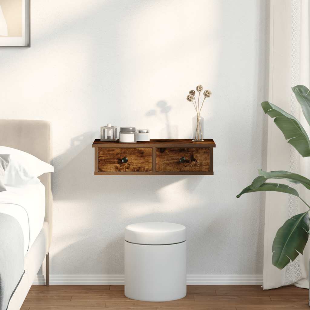 Falipolc fiókokkal füstölt tölgy 60x28x15 cm műszaki fa
