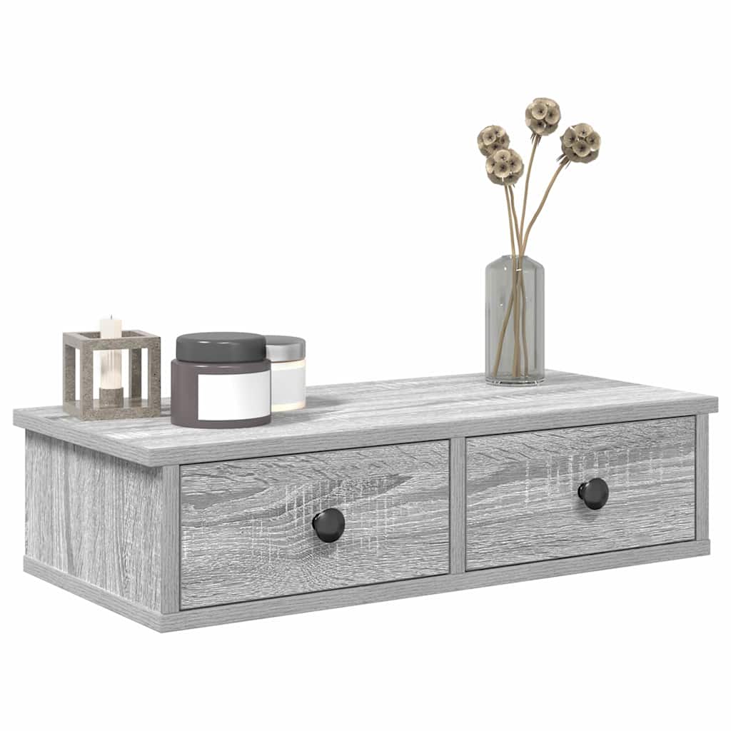Falipolc fiókokkal szürke sonoma 60x28x15 cm műszaki fa