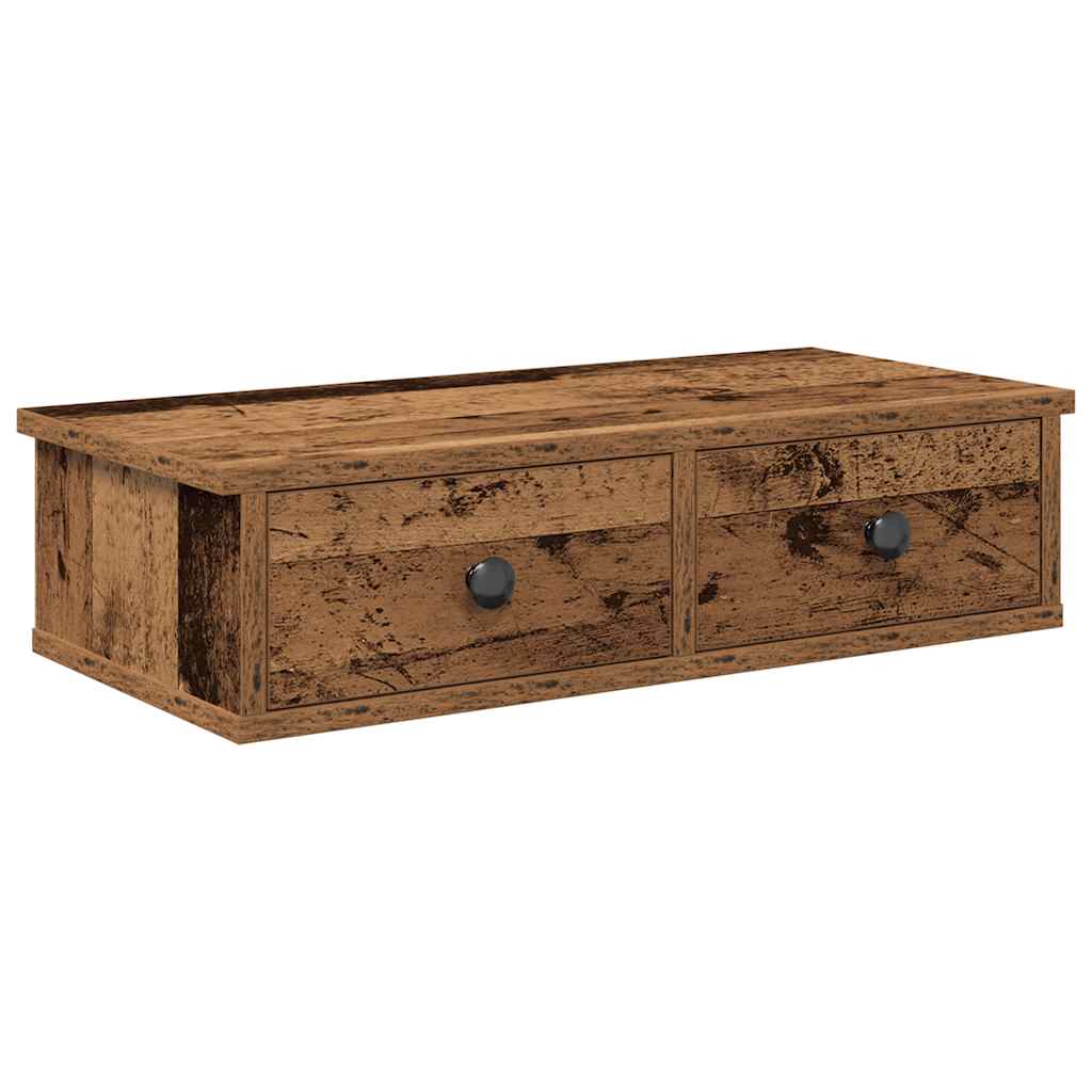 Falipolc fiókokkal régi fa 60x28x15 cm műszaki fa