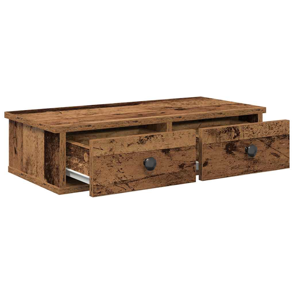 Falipolc fiókokkal régi fa 60x28x15 cm műszaki fa