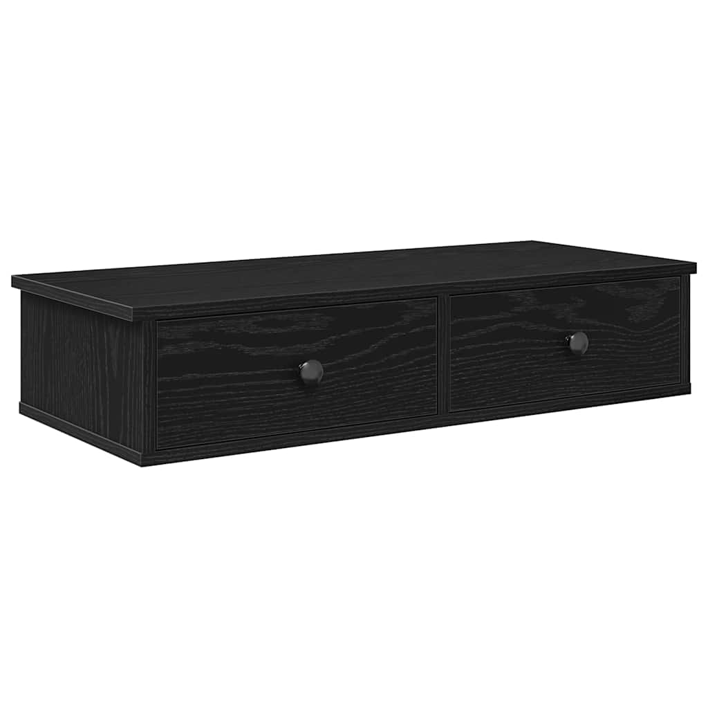 Falipolc fiókokkal fekete 80x31x17 cm műszaki fa