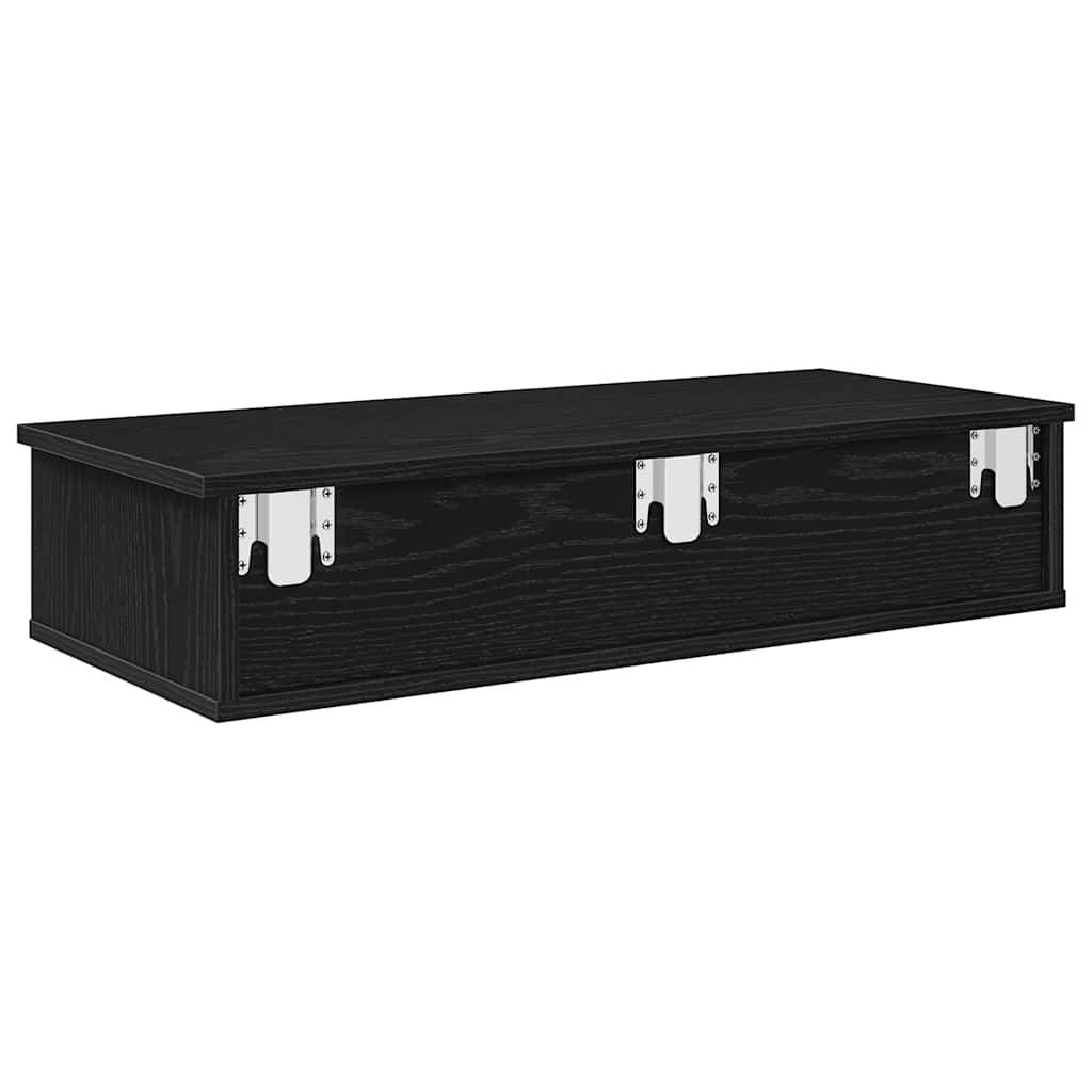 Falipolc fiókokkal fekete 80x31x17 cm műszaki fa