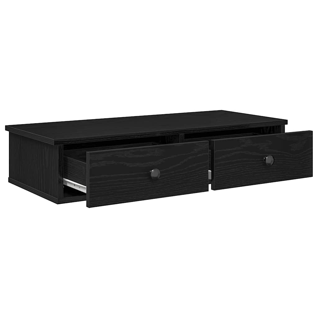 Falipolc fiókokkal fekete 80x31x17 cm műszaki fa