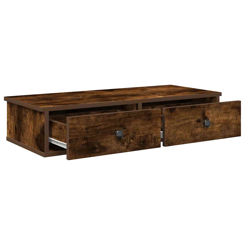 Falipolc fiókokkal füstölt tölgy 80x31x17 cm műszaki fa