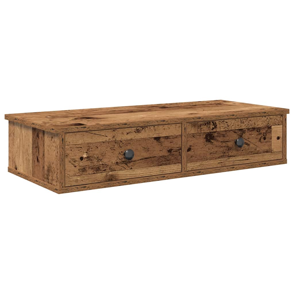 Falipolc fiókokkal régi fa 80x31x17 cm műszaki fa