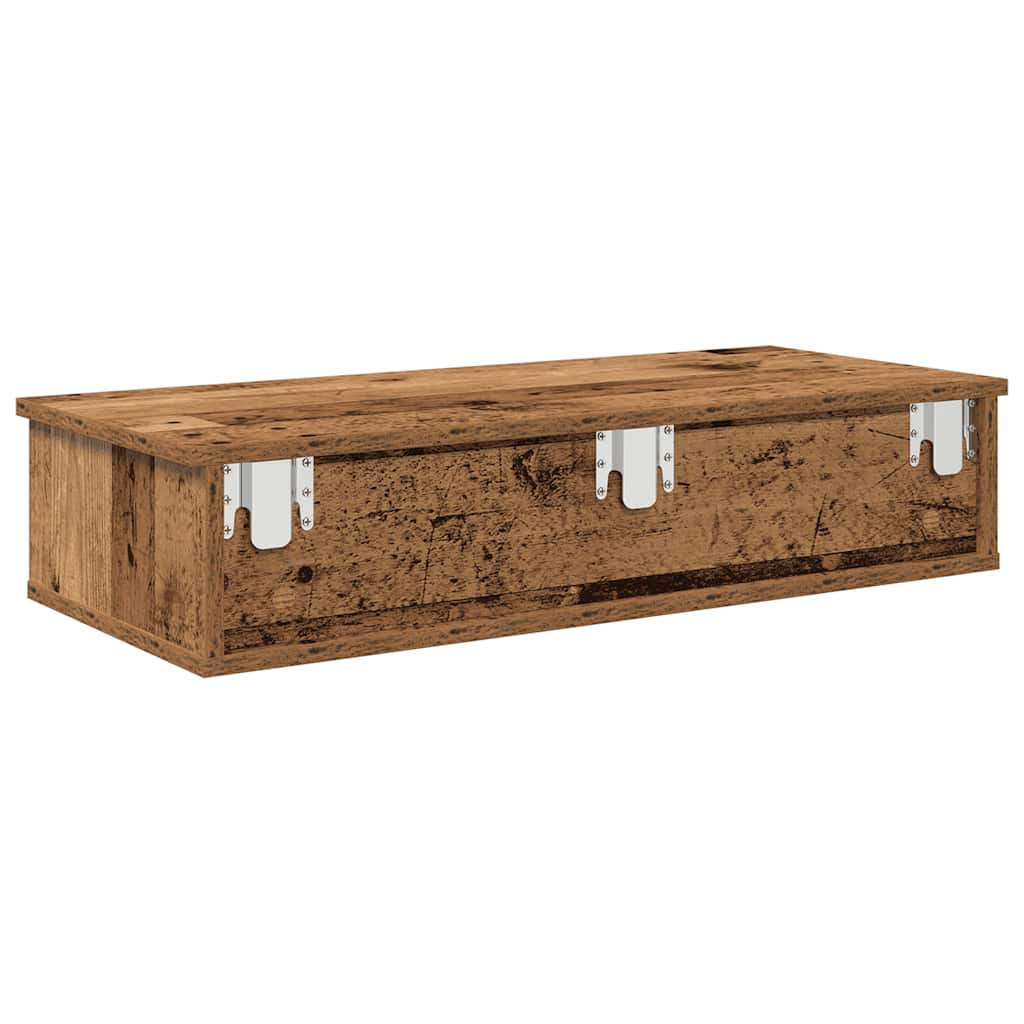 Falipolc fiókokkal régi fa 80x31x17 cm műszaki fa