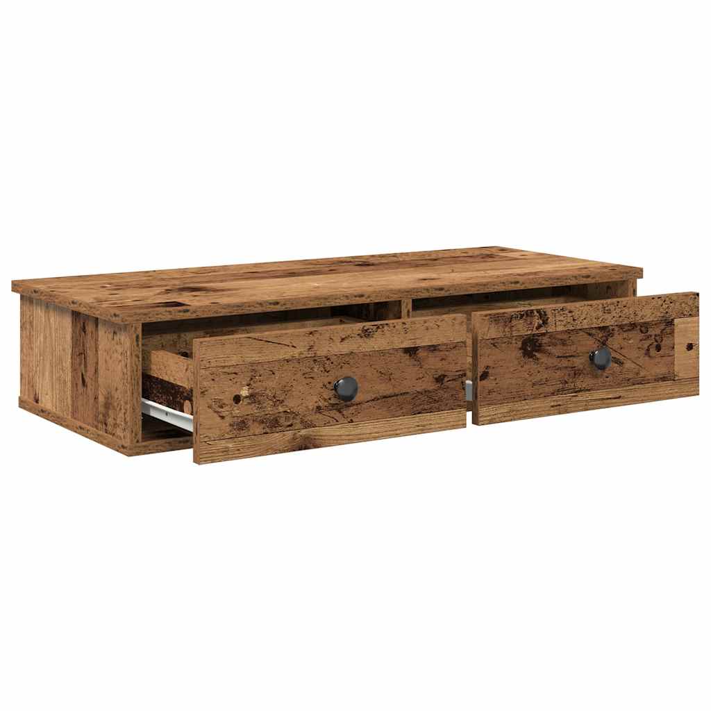Falipolc fiókokkal régi fa 80x31x17 cm műszaki fa
