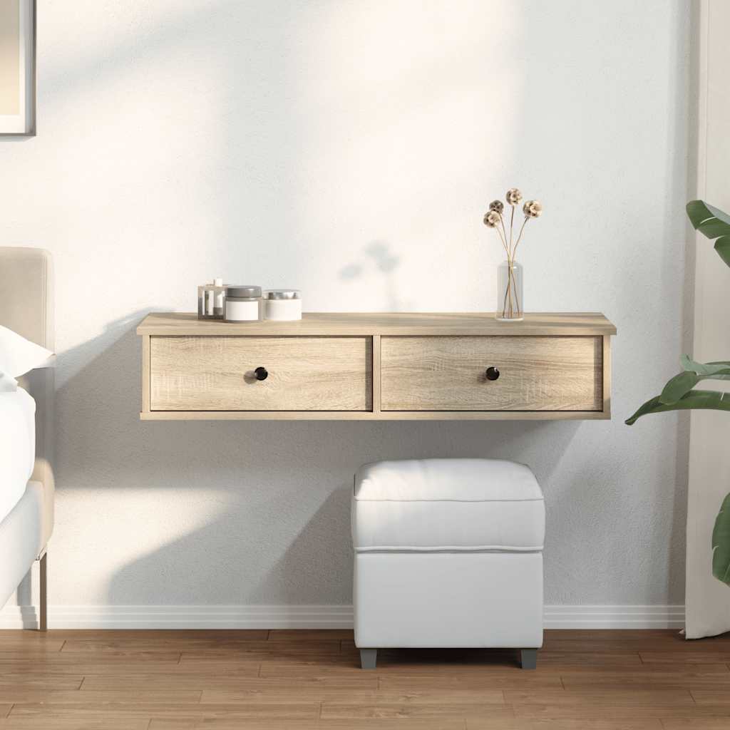 sonoma tölgy szerelt fa falipolc fiókokkal 100 x 37,5 x 19 cm