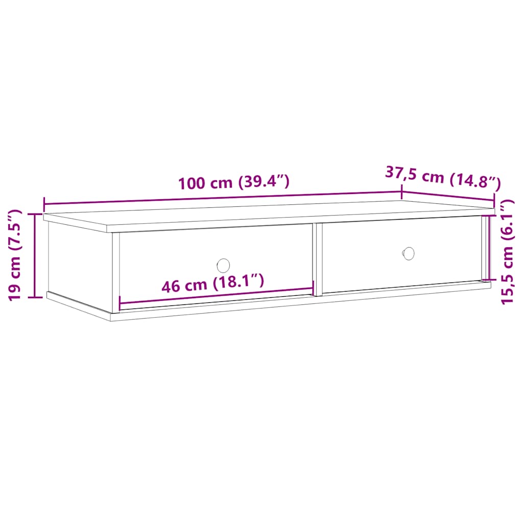 sonoma tölgy szerelt fa falipolc fiókokkal 100 x 37,5 x 19 cm