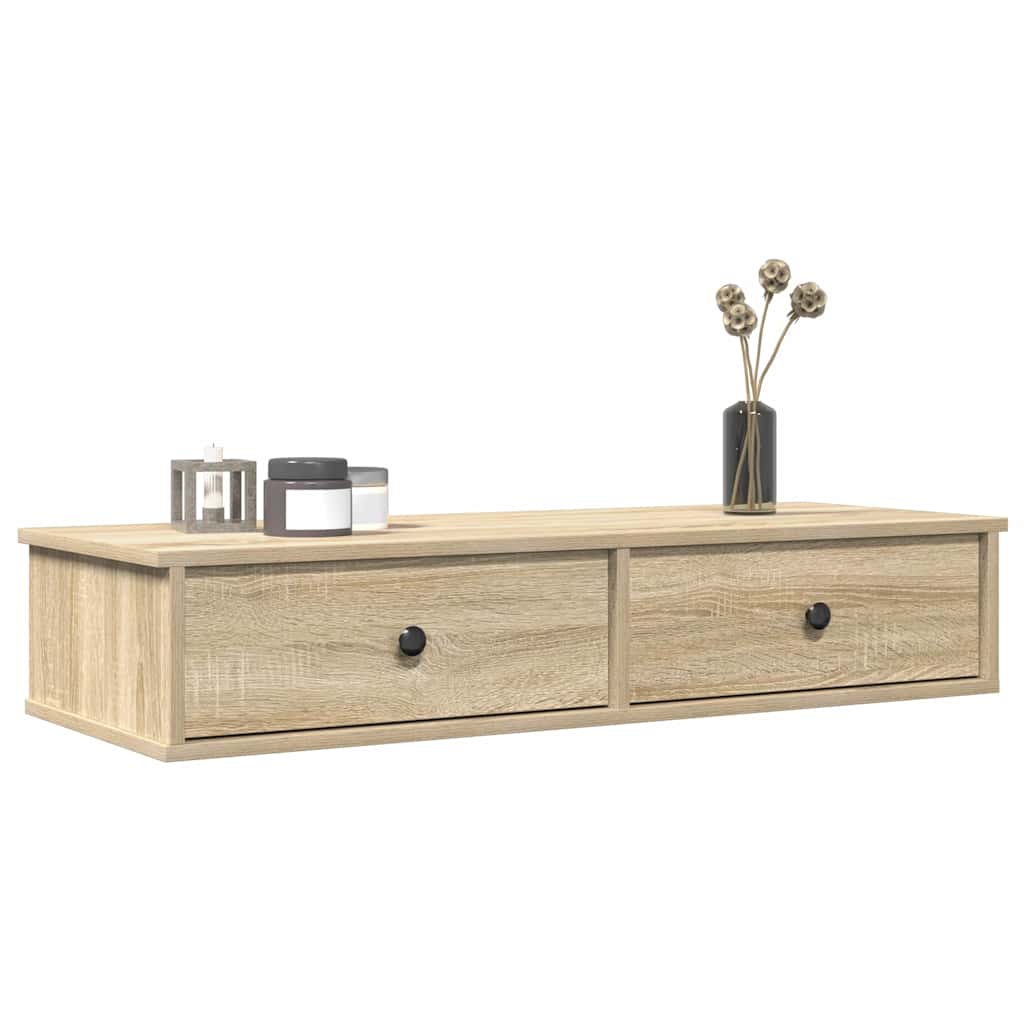 sonoma tölgy szerelt fa falipolc fiókokkal 100 x 37,5 x 19 cm
