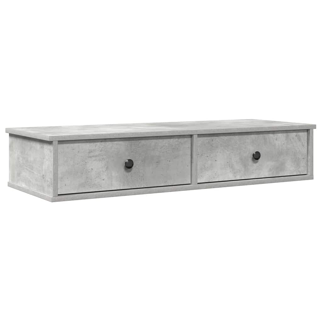 betonszürke szerelt fa falipolc fiókokkal 100 x 37,5 x 19 cm