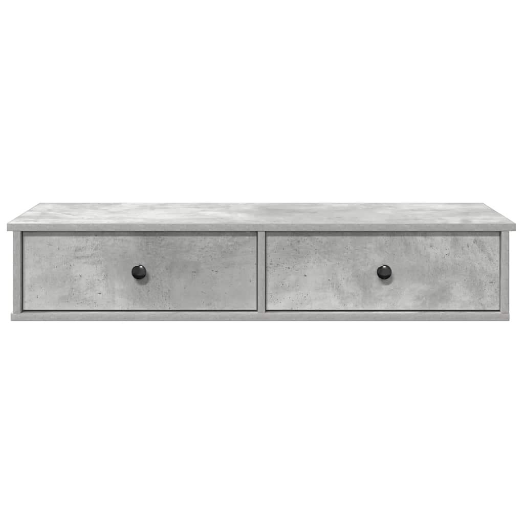 betonszürke szerelt fa falipolc fiókokkal 100 x 37,5 x 19 cm