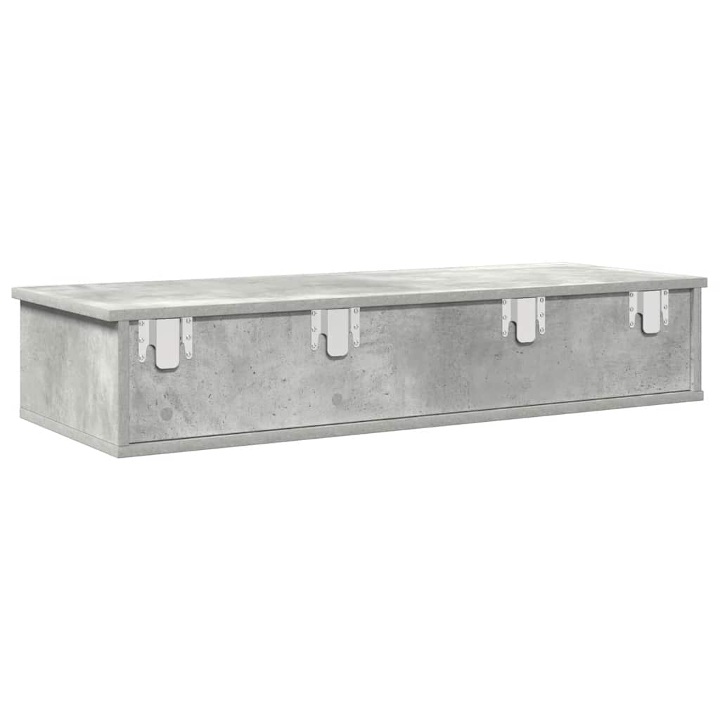 betonszürke szerelt fa falipolc fiókokkal 100 x 37,5 x 19 cm