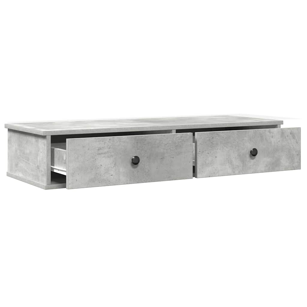 betonszürke szerelt fa falipolc fiókokkal 100 x 37,5 x 19 cm