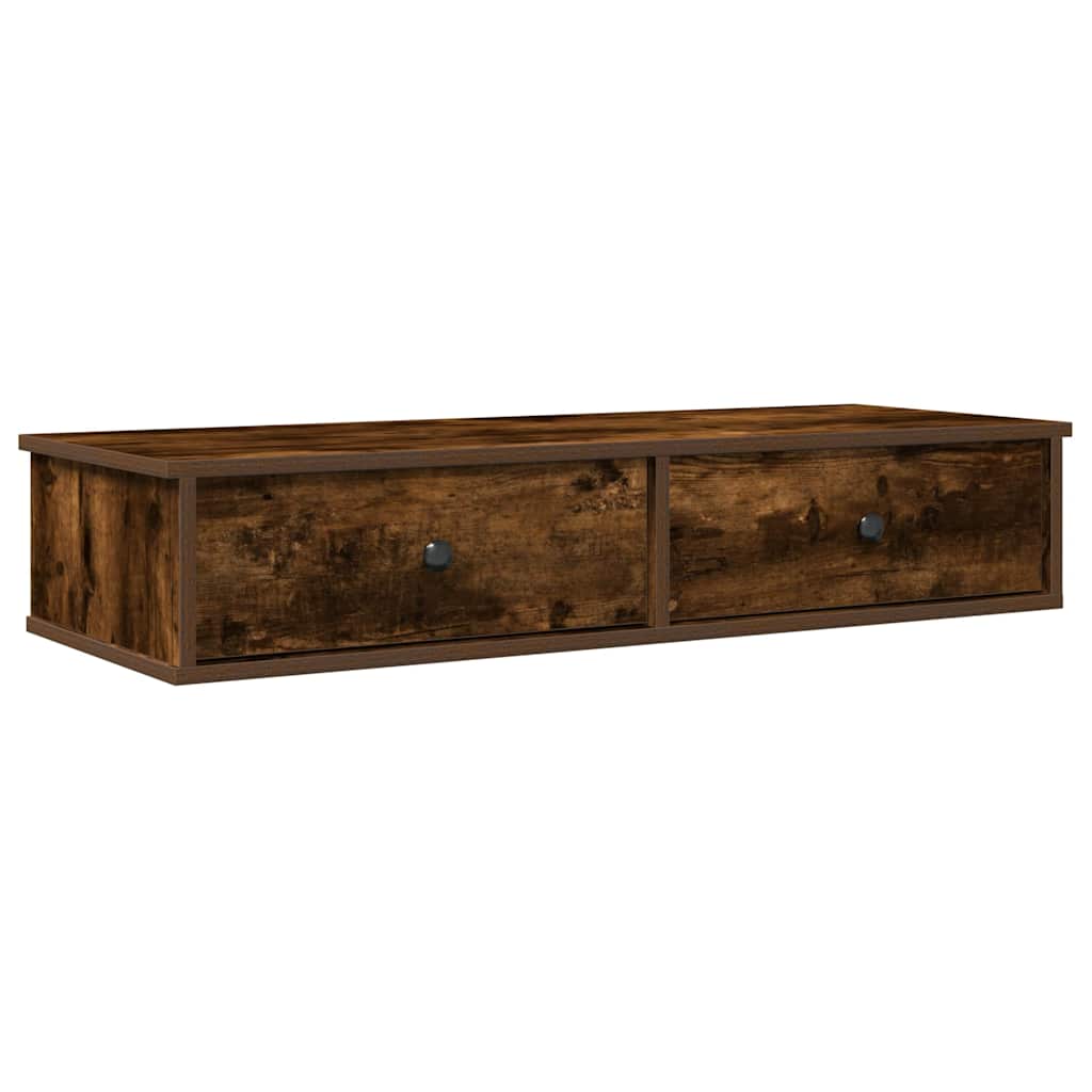 füstölt tölgy szerelt fa falipolc fiókokkal 100 x 37,5 x 19 cm