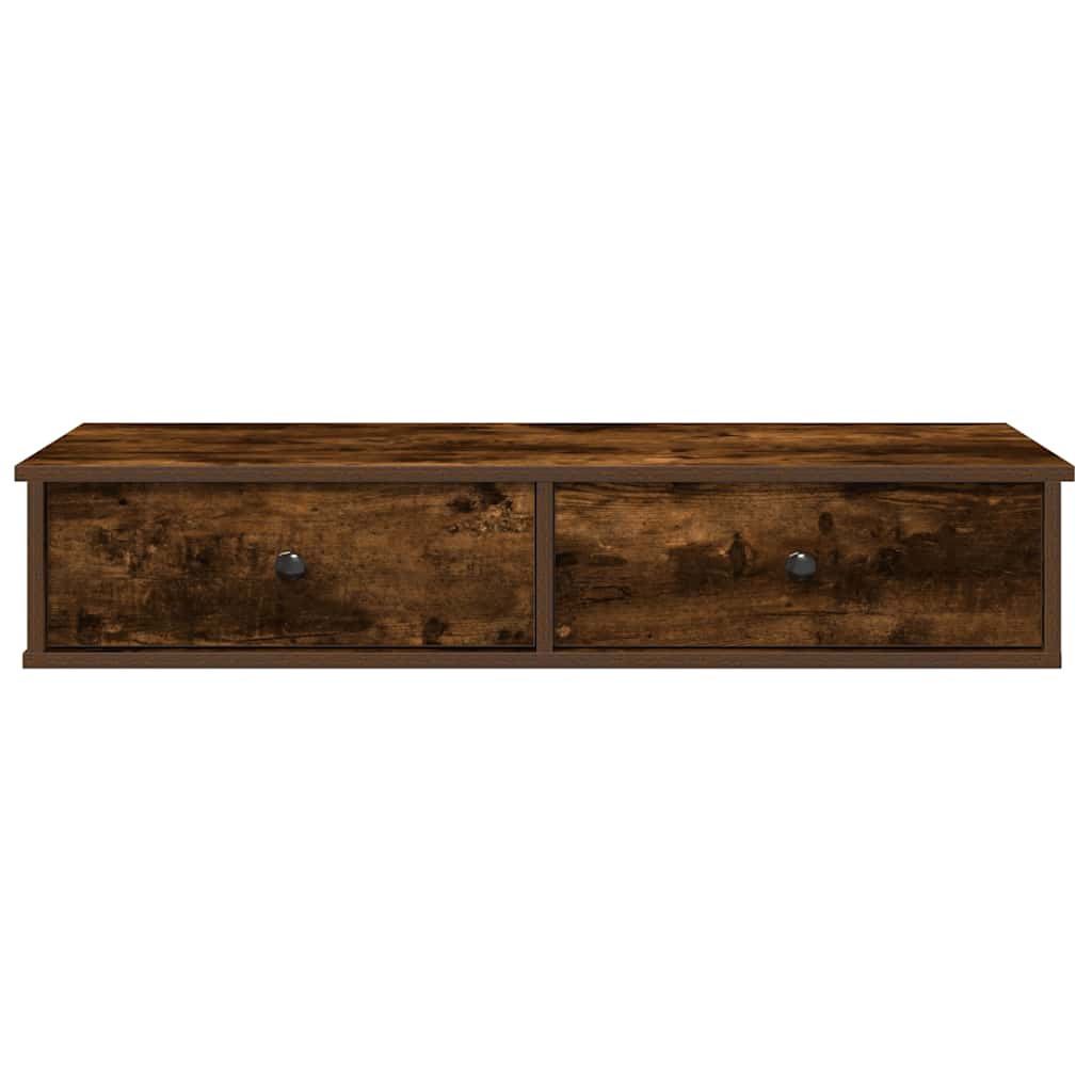 füstölt tölgy szerelt fa falipolc fiókokkal 100 x 37,5 x 19 cm