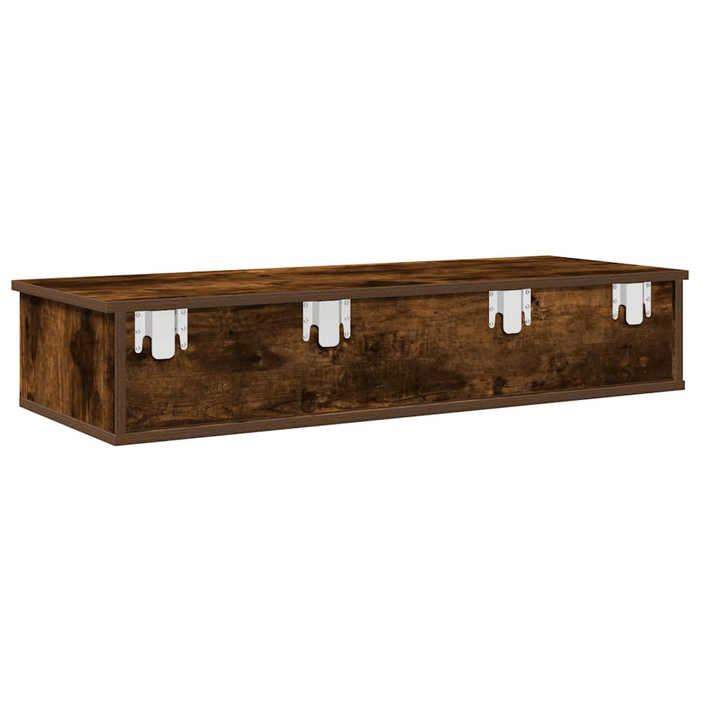füstölt tölgy szerelt fa falipolc fiókokkal 100 x 37,5 x 19 cm