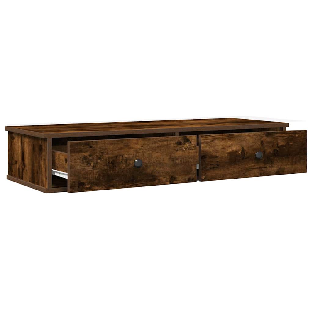füstölt tölgy szerelt fa falipolc fiókokkal 100 x 37,5 x 19 cm