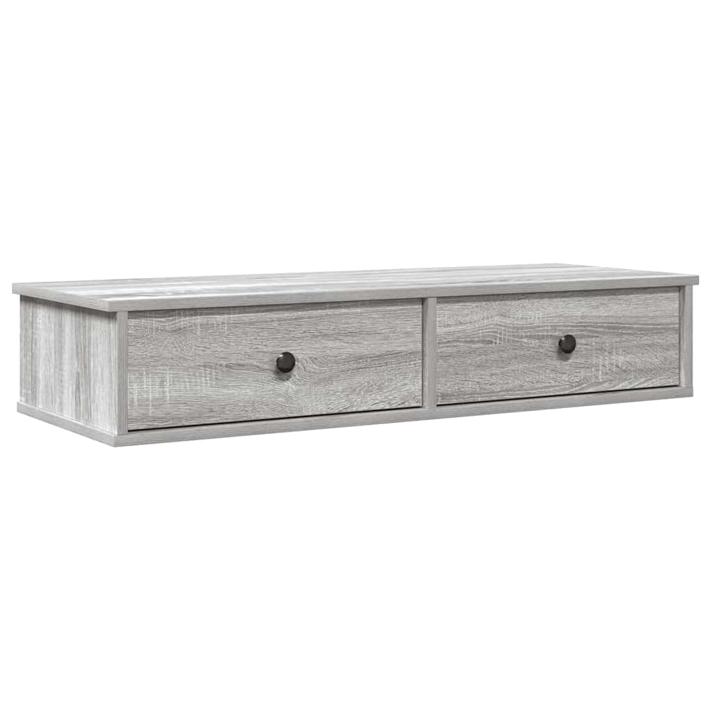 szürke sonoma szerelt fa falipolc fiókokkal 100 x 37,5 x 19 cm