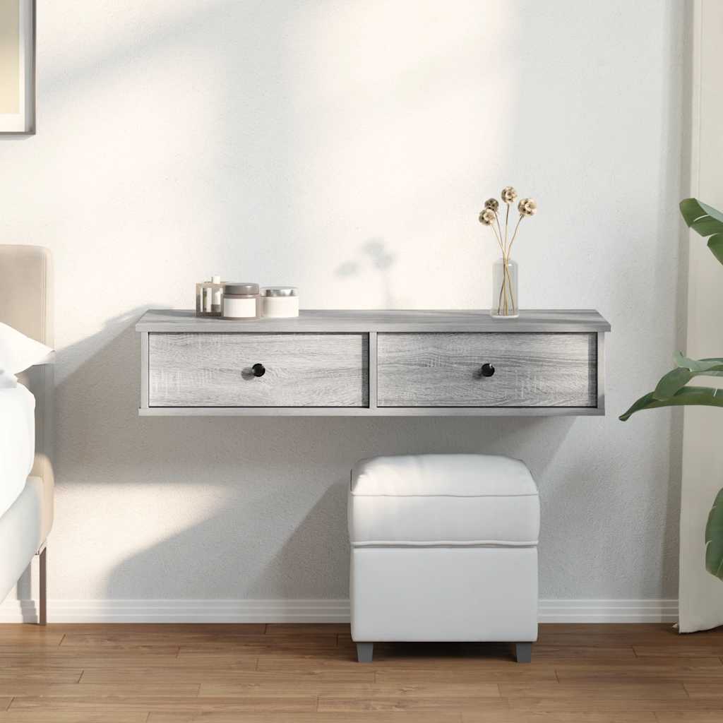 szürke sonoma szerelt fa falipolc fiókokkal 100 x 37,5 x 19 cm