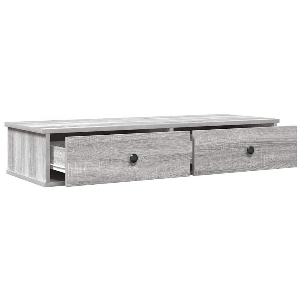 szürke sonoma szerelt fa falipolc fiókokkal 100 x 37,5 x 19 cm