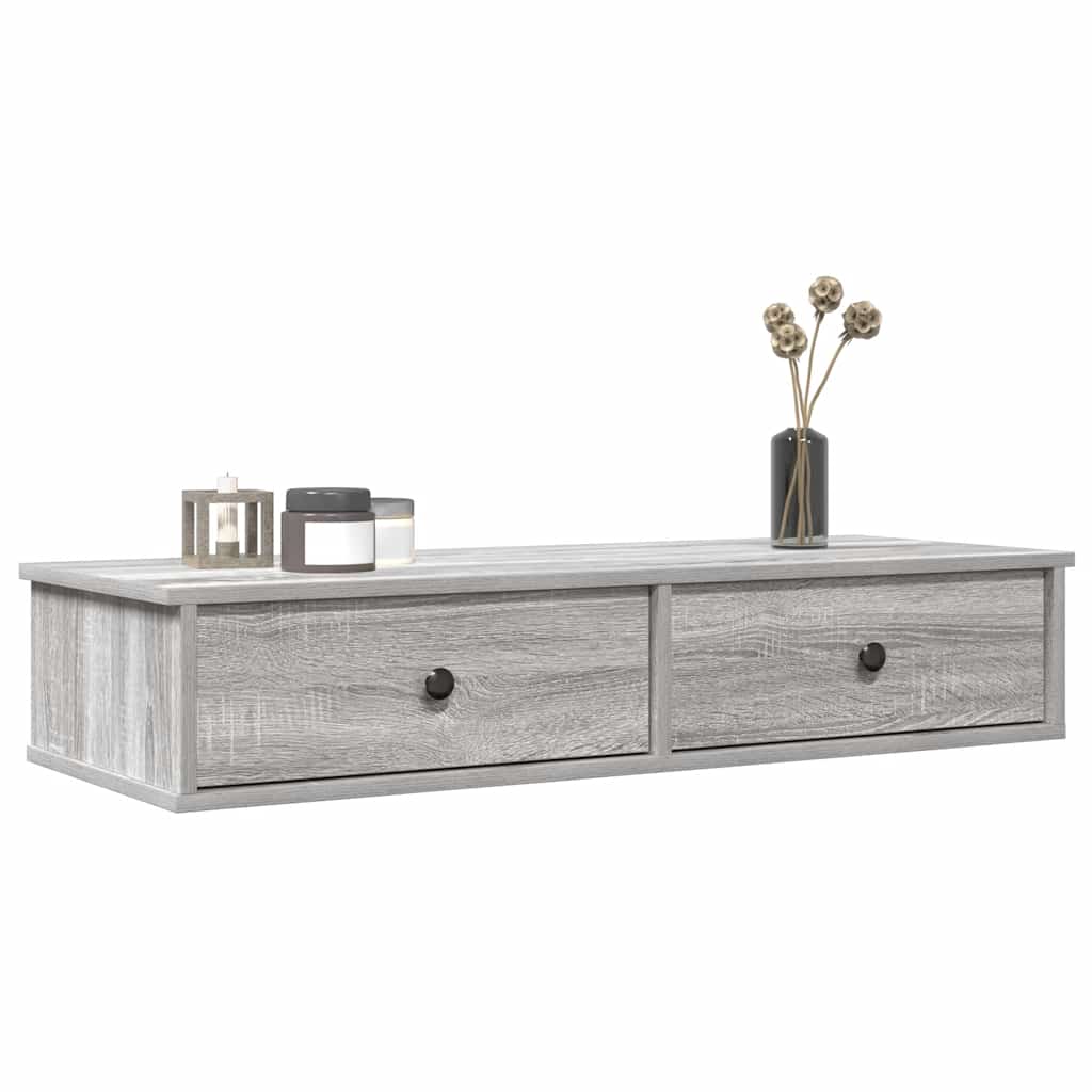 szürke sonoma szerelt fa falipolc fiókokkal 100 x 37,5 x 19 cm