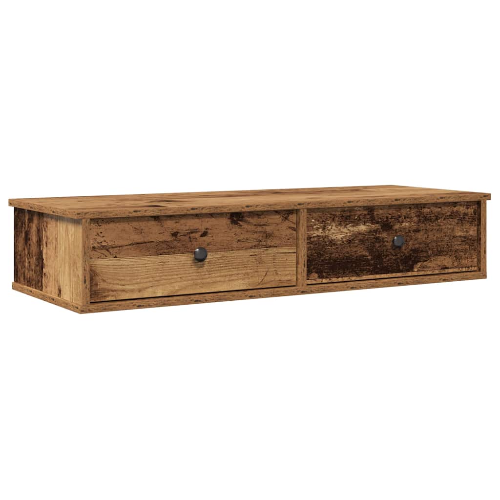 antik fa szerelt fa falipolc fiókokkal 100 x 37,5 x 19 cm