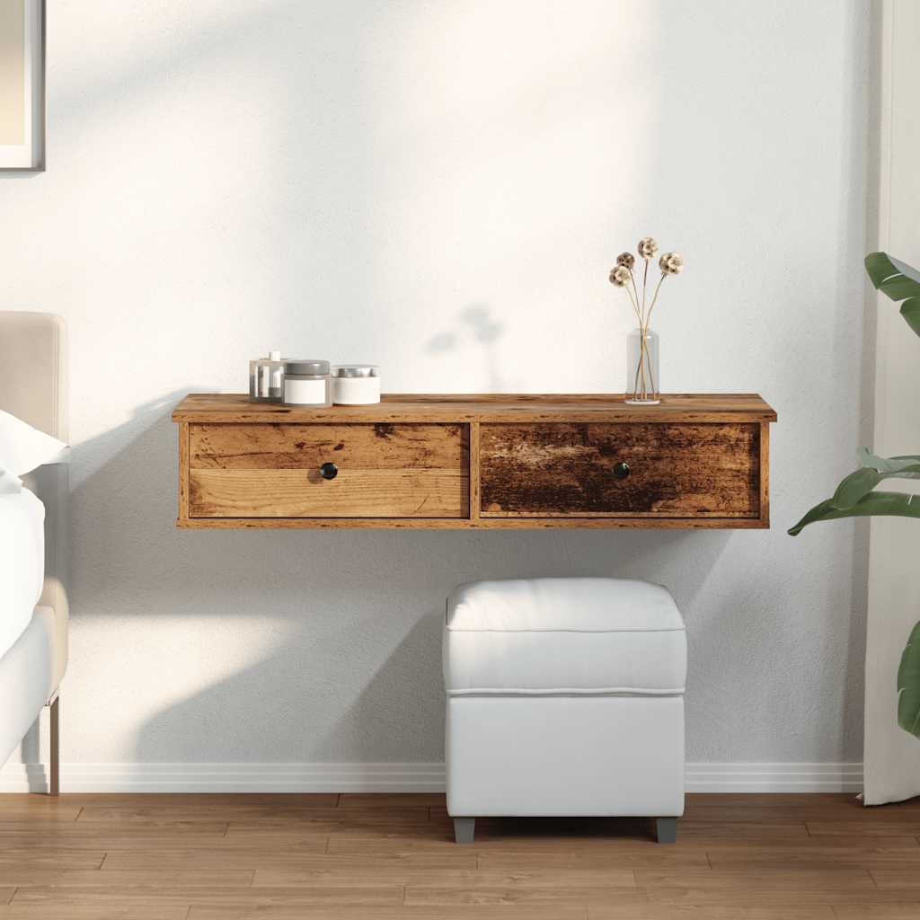 antik fa szerelt fa falipolc fiókokkal 100 x 37,5 x 19 cm