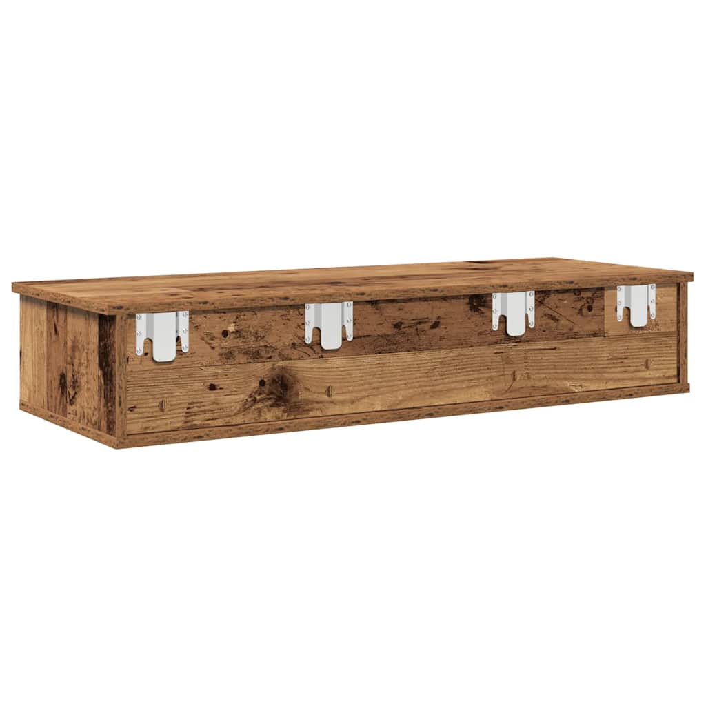 antik fa szerelt fa falipolc fiókokkal 100 x 37,5 x 19 cm
